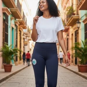 Soul by SoulCycle Asymmetrical Colorblock Striped Leggings Blue Size Small